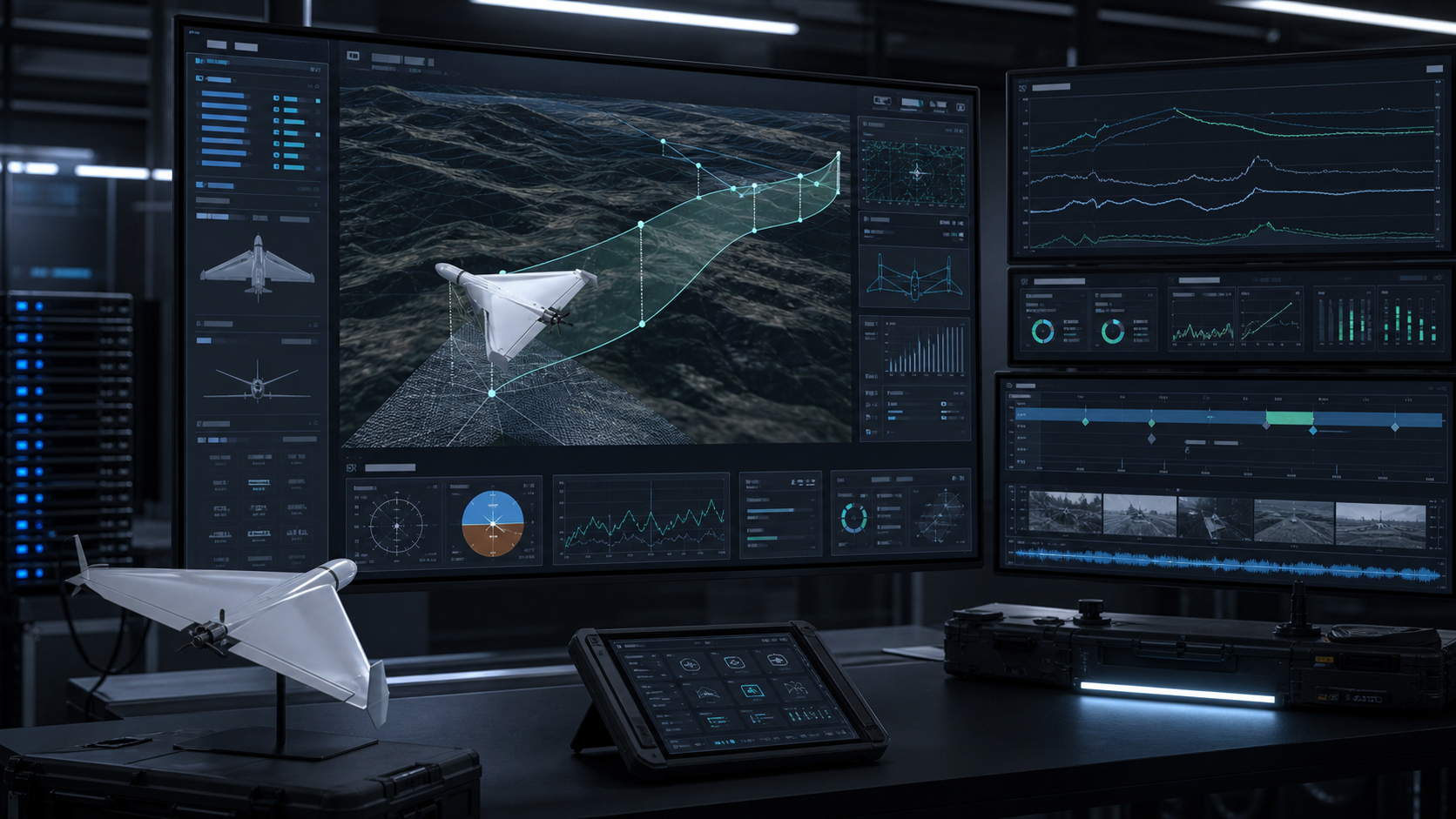 AD-Sim mission simulation and telemetry screens in an engineering workspace